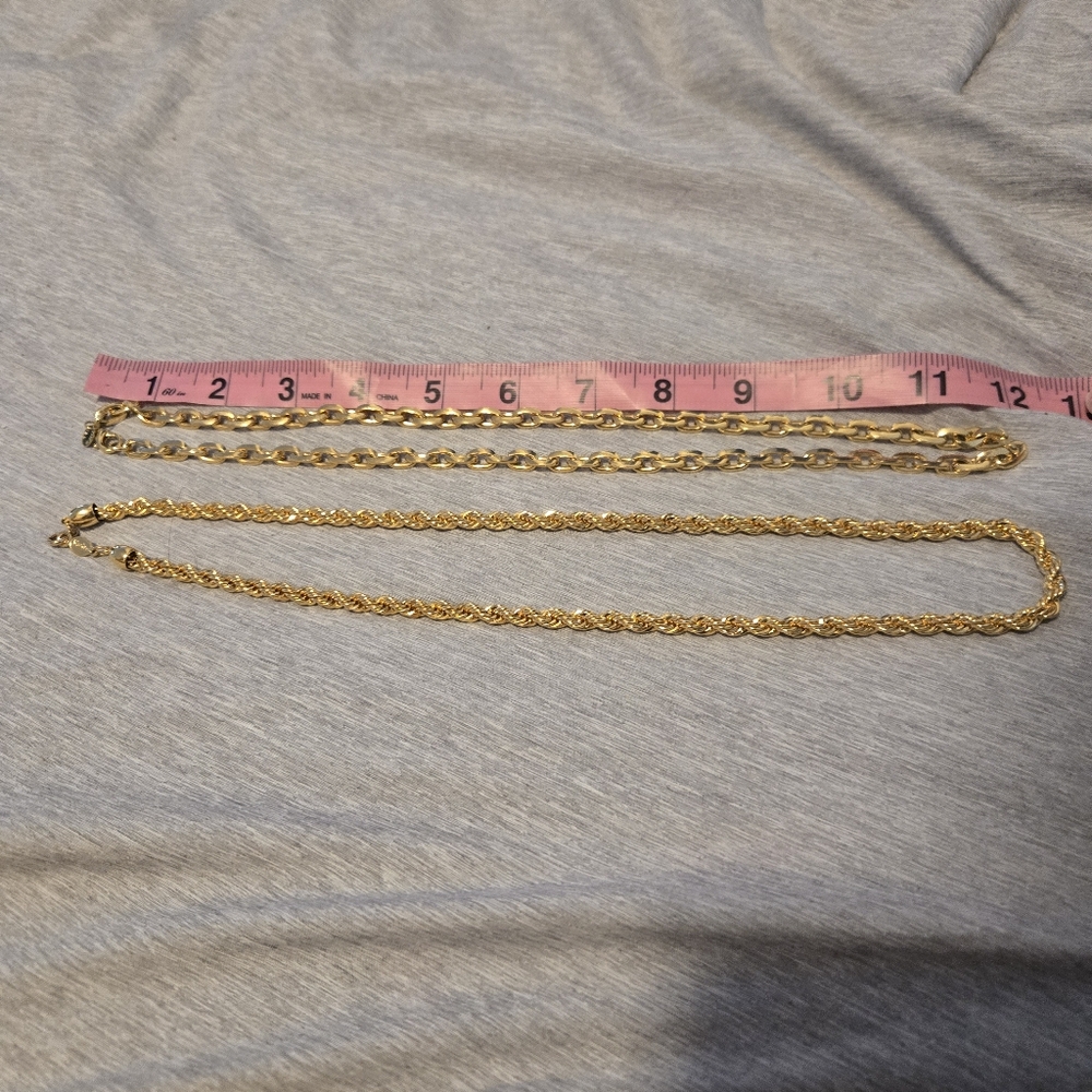 Two Gold Chain Twist Rope Necklaces Made In USA